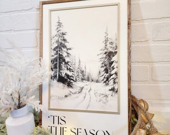 Christmas Wood Sign: Snowy Trees, Rustic Mantel Decor