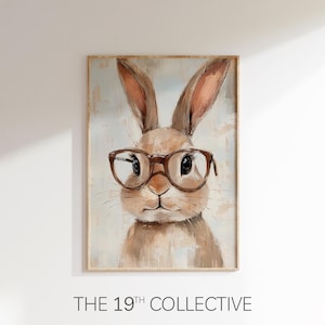 Cute Easter Bunny With Glasses Print, Easter Printable, Easter Artwork, Cottagecore , Spring Decor, Easter Art, Printable Wall Art, Digital
