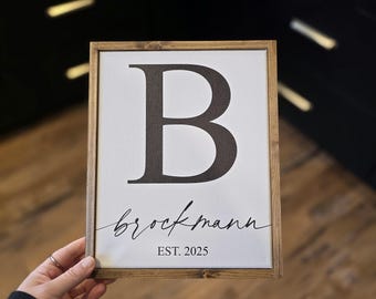Personalized Last Name Sign - Family Name Sign with Initial - Custom Wood Framed Canvas Print - Rustic Home Decor - Wedding Gift