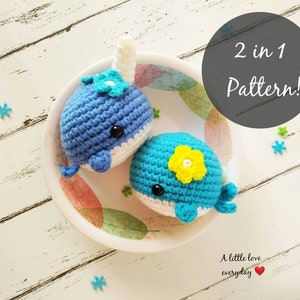 Amigurumi Narwhal pattern/ amigurumi Whale pattern/ crochet Narwhal pattern/ crochet Whale/ kawaii amigurumi / Crochet sea creatures image 1