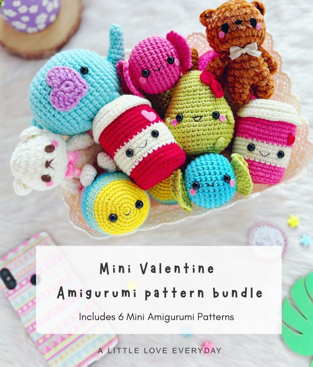 Valentine Amigurumi Crochet Pattern Bundle – 6 Mini Toy Designs (PDF ...