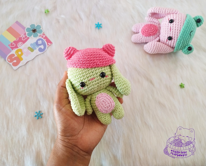 Spring bunny amigurumi pattern / easter bunny amigurumi / crochet bunny pattern / easter crochet / bunnny with frog hat image 5