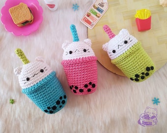 Boba Cat Amigurumi Crochet Pattern: Kawaii Bubble Tea (PDF)