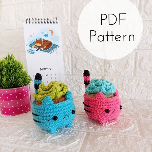 Succulent cat planter amigurumi pattern / kawaii cat planter pattern / amigurumi cat pattern / crochet cat planter pattern