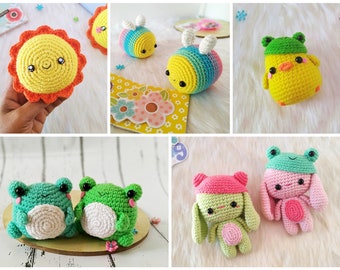 Spring amigurumi pattern bundle / 5 in 1 amigurumi pattern / amigurumi frog / amigurumi bunny / amigurumi bee / amigurumi sun / chick