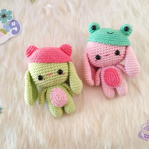 Spring bunny amigurumi pattern / easter bunny amigurumi / crochet bunny pattern / easter crochet / bunnny with frog hat image 1