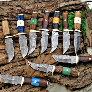 hunting Knife Damascus Hunting Bowie Damascus knife 10 pieces Damascus hunting knife Medieval knife, belt knife, hand-forged CRS01