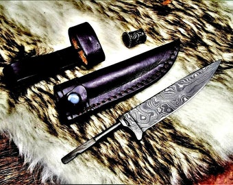 Damascus blades Bavarian Nicker hand-forged with bolster + sheath 4168