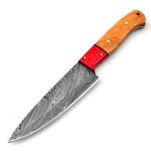 Kitchen Knife, Damascus Kitchen Knife Custom Damascus Steel Chef Knife Handmade With WOOD Handle (657EA)