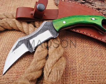 Cuchillo de caza de acero de Damasco hecho a mano personalizado Cuchillo Karambit Caza Skinner Cuchillo medieval, Cuchillo de cinturón, 4385