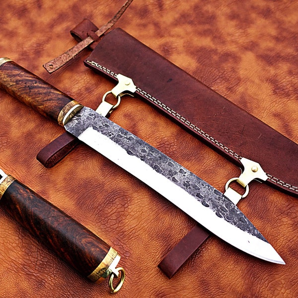 Medieval Work Knife Celtic Viking Hardwood Leather Sheath Sax Style MAQ1715