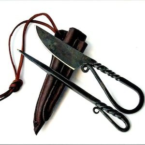 Medieval knife with awl + scabbard Viking;Celts hand-forged 4224