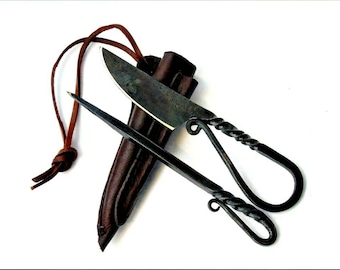 Coltello medievale con lancia mangia+fodero vichingo; celtico forgiato a mano 4224