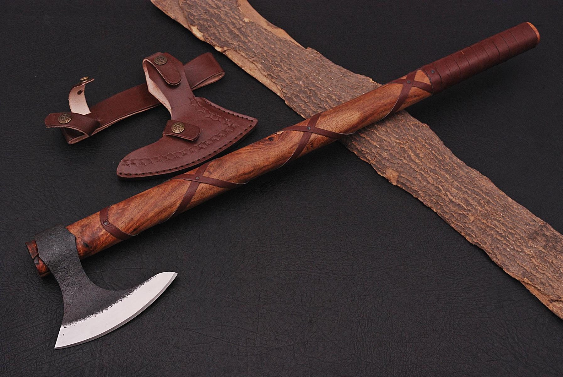 Lama Da Ascia Vichinga In Acciaio Al Carbonio MAQ2410 - Lavorata A Mano Per Bushcraft