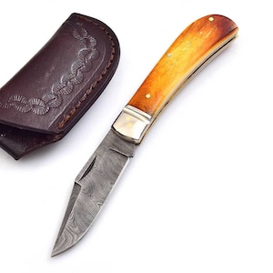 Damascus Pocket Knife Handmade Folding Knife Damascus Damascus 6040EA