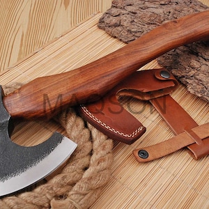 Custom Steel VIKING AXE, axe high carbon steel with sheath Viking handcrafted MAQ2609