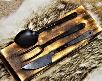 Medieval cutlery set, hand forged 1095.High carbon steel 4261