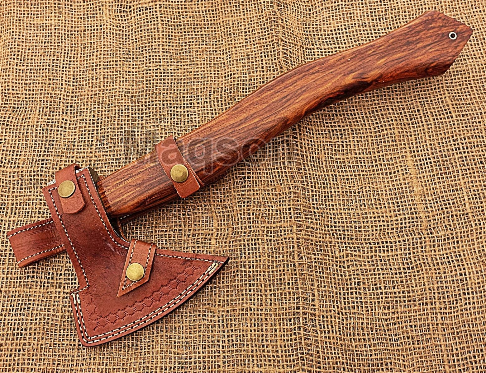 Hache Viking En Acier Moulé, Type L, Avec Gravure Et Enroulement En Cuir