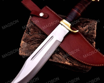 Coltello da caccia Bowie Coltello da esterno Campeggio 440A Acciaio fatto a mano antiruggine MAQ1099