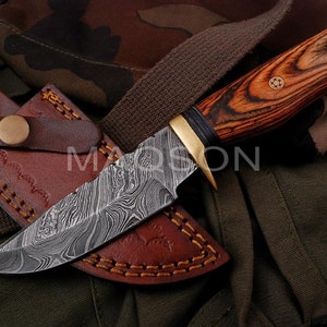 Cuchillo de Damasco Cuchillo de caza de Damasco Cuchillo medieval, cuchillo de cinturón, forjado a mano 4338