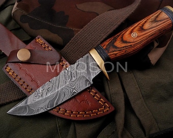 Damascus knife, Damascus hunting knife, medieval knife, belt knife, hand-forged 4338