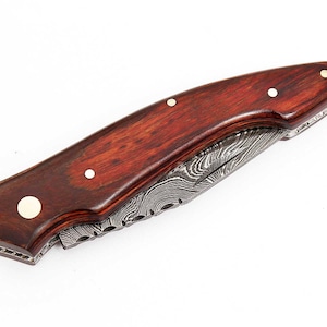 Damascus Folding Knife Damascus pocket knife, Hand Made Damascus wood Hunting Folding Knife 6127C