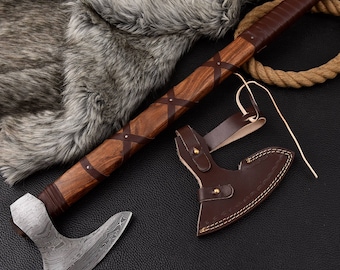 Viking axe, Damascus steel, with sheath, hand-forged, medieval axe, Viking axe MAQ2670