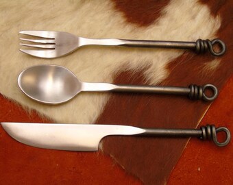 Mittelalter Besteck Set,handgeschmiedet Aus 1095. Griff Eingerollt (4147