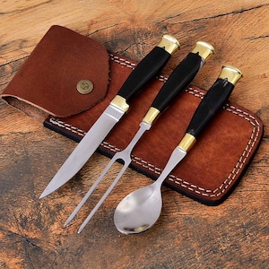 Medieval cutlery set, hand-forged The handle is made of buffalo horn MAQ4527
