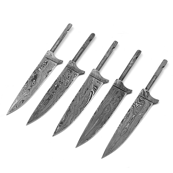 Hojas de Damasco, hojas bávaras, caza, cuchillo Nicker, construcción en blanco, 5 piezas 633EA