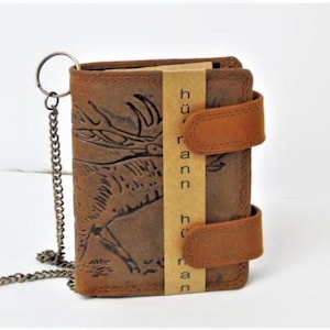 Cartera de cuero auténtico para hombre, cartera de motociclista con cadena, monedero, MAQ1619H