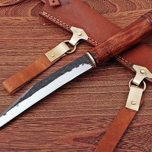 Medieval Work Knife Celtic Viking Hardwood Leather Sheath Sax Style MAQ1706