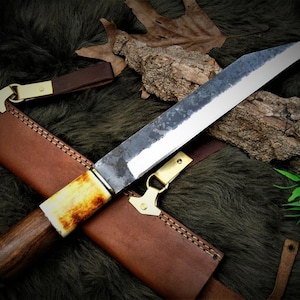 Medieval work knife Celtic Viking hardwood leather sheath Sax Style MAQ1762