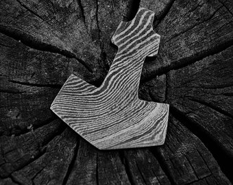 Viking Thor Hammer Pendant Necklace Damascus steel 1044EA