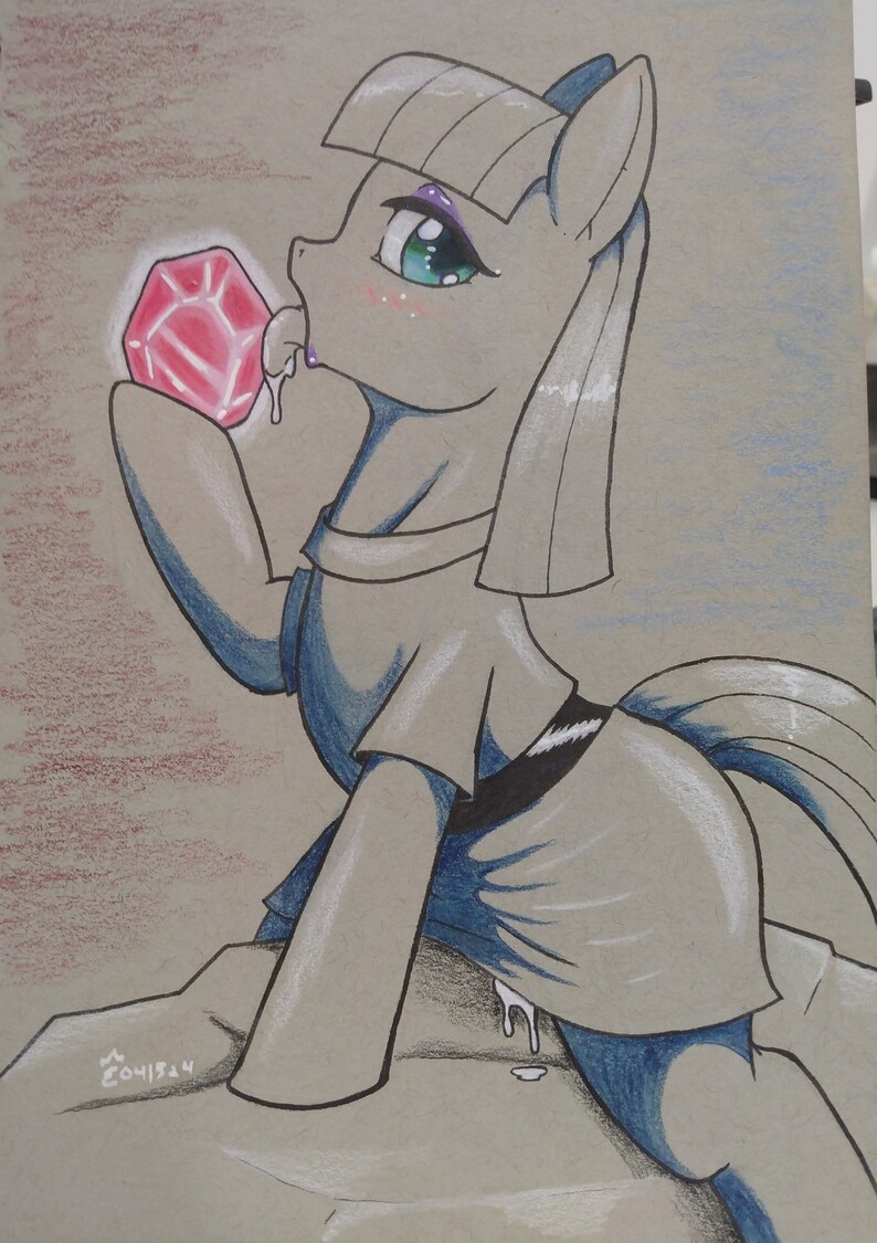 Suggestive MLP FanArt Rock Lover Licking Luminous Shiny Stone Physical Art FRAMED image 1