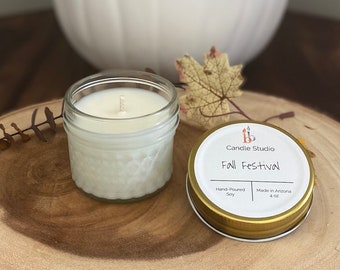 Fall Festival Soy Candle, Handmade Soy Wax Candles, 4 oz Glass Jar Candle,  Autumn Scents and Gifts