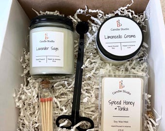 Candle Gift Box, Handmade Soy Wax Candles and Wax Melts, 8 oz and 4 oz Glass Soy Candles and Christmas Candle Gift Sets