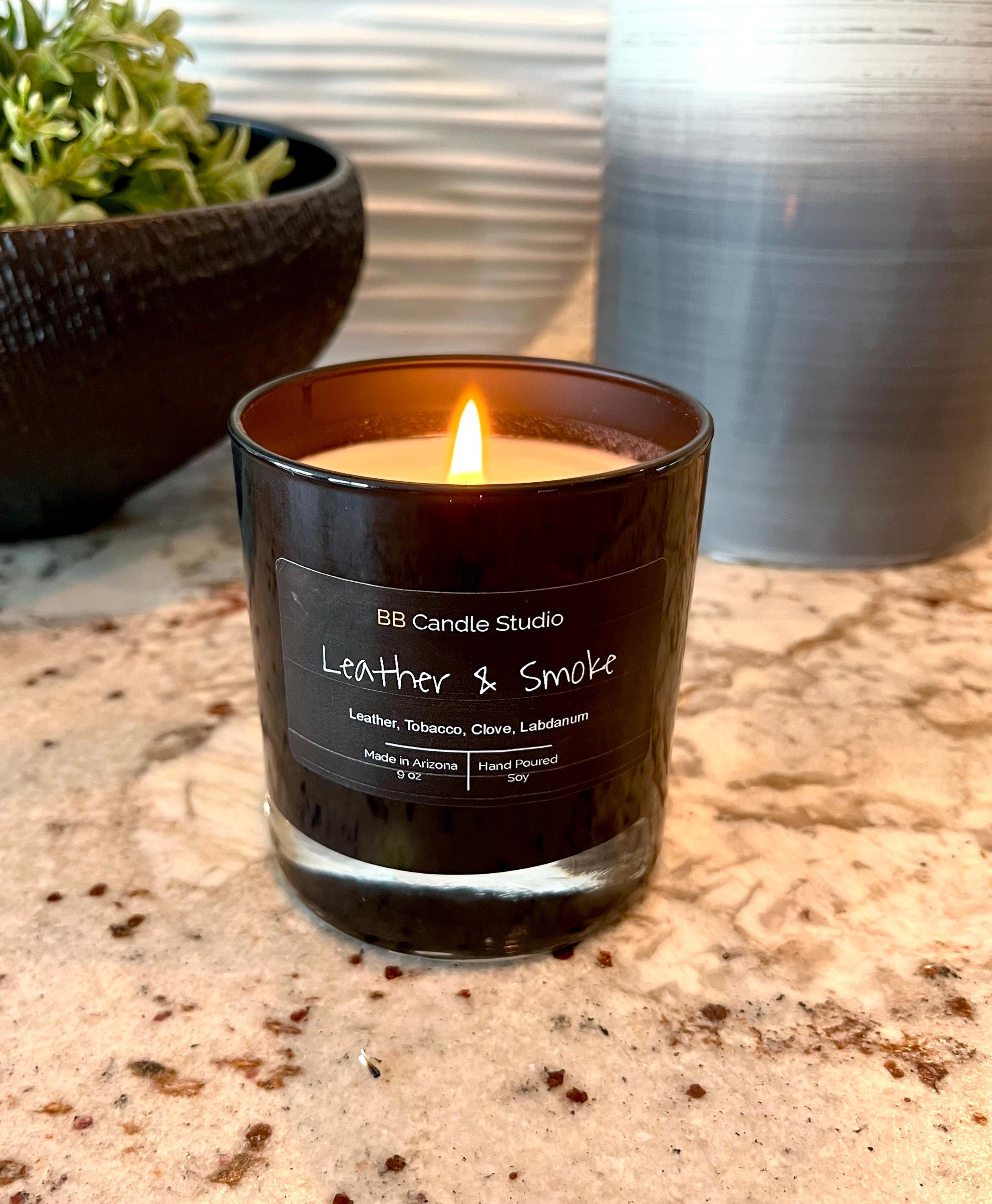 Leather and Smoke Candles, Hand Poured Soy Wax Candles, Tobacco Notes and  Gifts for Men