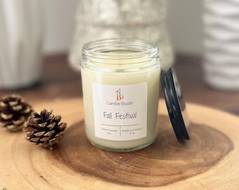 Fall Festival Soy Candles, Handmade Soy Wax Candles, Fall Scents, 8 oz Glass Jar and Christmas Gifts