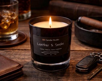 Leather and Smoke Candles, Husband and Boyfriend Gifts, Hand Poured Soy Wax Candles and Gifts