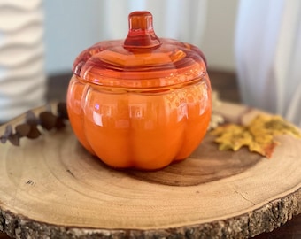 Pumpkin Jar Candles, Handmade Soy Candles,  Autumn Scented Candles, 14 oz Orange & Clear Glass Pumpkin Jars and Halloween Gifts
