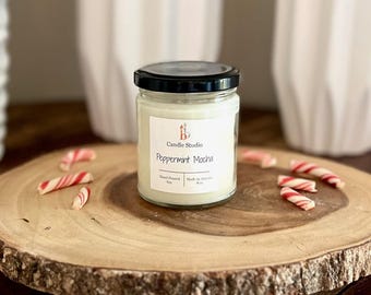 Peppermint Mocha Soy Candle, Handmade Soy Wax Candles, 8 oz Glass Jar Candle, Autumn Scents, and Holiday Gifts