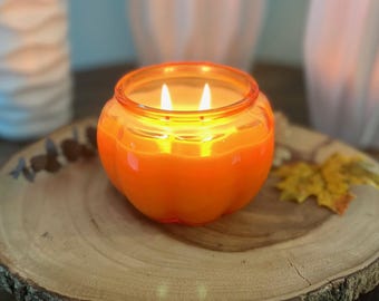 Pumpkin Jar Candle, Handmade Soy Wax Candle, 14 oz Glass Jar Candle and Fall Decor Gift