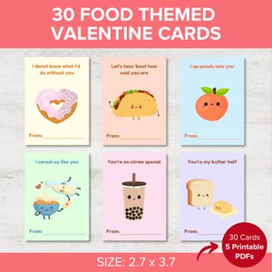 Cute Food Themed Valentine's Day Cards, Printable Classroom Valentine, Instant Download School Valentine, Food Puns