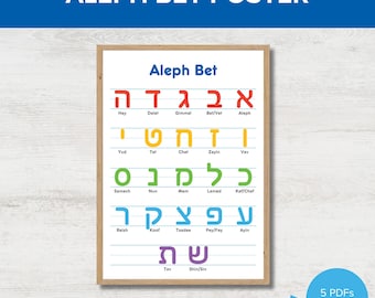 Póster de Aleph Bet para el aula, hoja de trabajo de Aleph Bet para niños, póster de escuela hebrea, póster del alfabeto hebreo, decoración judía para el hogar