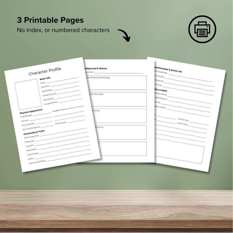 Digital Character Profile Planner, Hyperlinked PDF for Writers ...