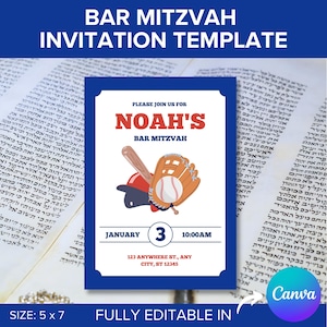 Editable Bar Mitzvah Invitation Canva Digital Template, Printable Customizable Invite