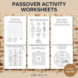 Passover Activity Worksheets Bundle for Classroom, Children's Passover Coloring Pages, Hebrew School Activities, Jewish Printable for kids