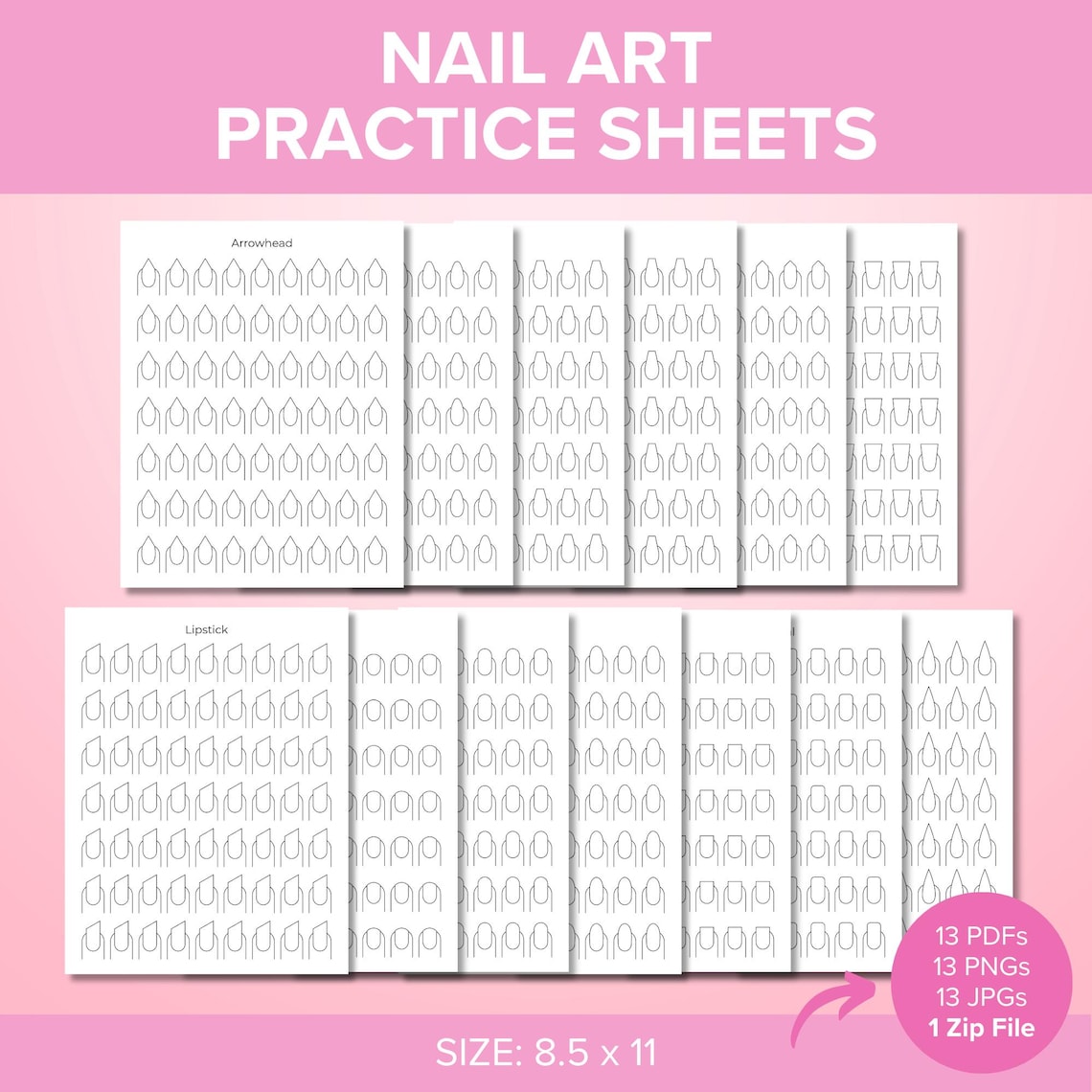 Printable Nail Art Practice Sheets | Nail Design Sketch Templates ...