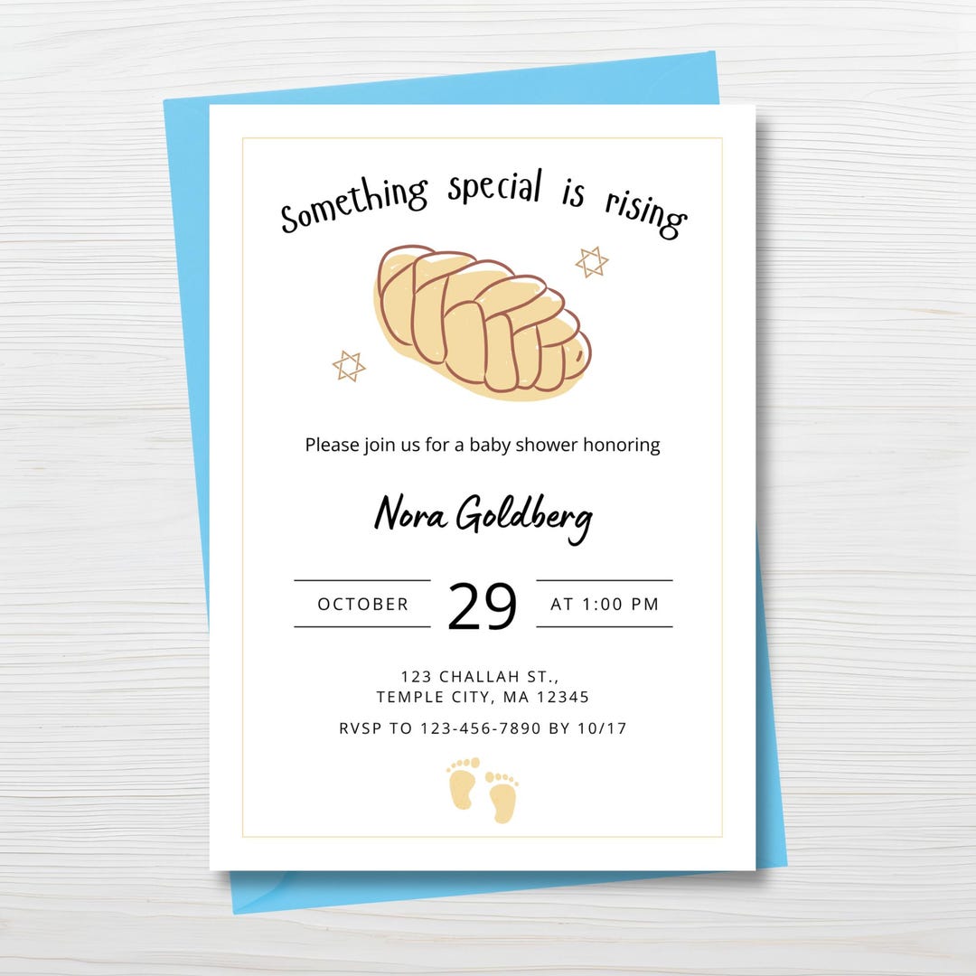 Jewish Baby Shower Invitation Template, Editable Canva Invite, Challah ...